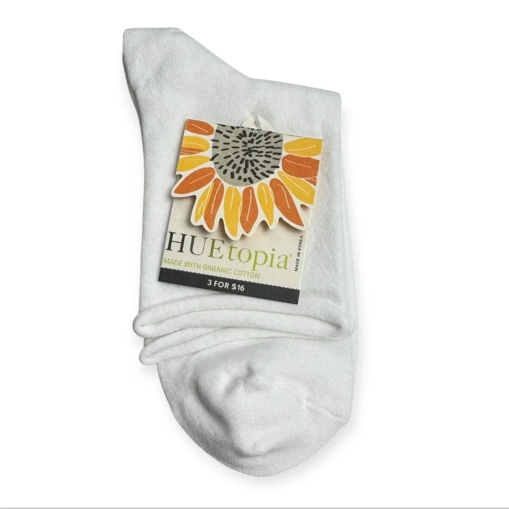 Hue HUEtopia Womens Solid White Roll Top Shortie Socks OSFM 6 Pairs Cotton Blend